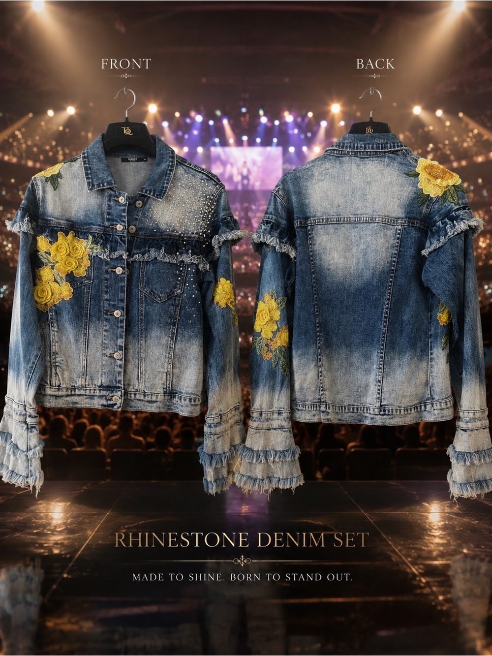 Denim Jacket with Yellow Floral Embroidery - Women